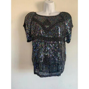 Vintage Sequin 100% Silk Top SIZE S/M